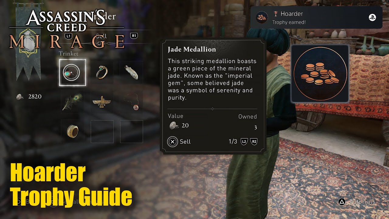 Assassin's Creed Mirage PS5 &bull; Hoarder Trophy Guide (Save up 2007 dirhams)