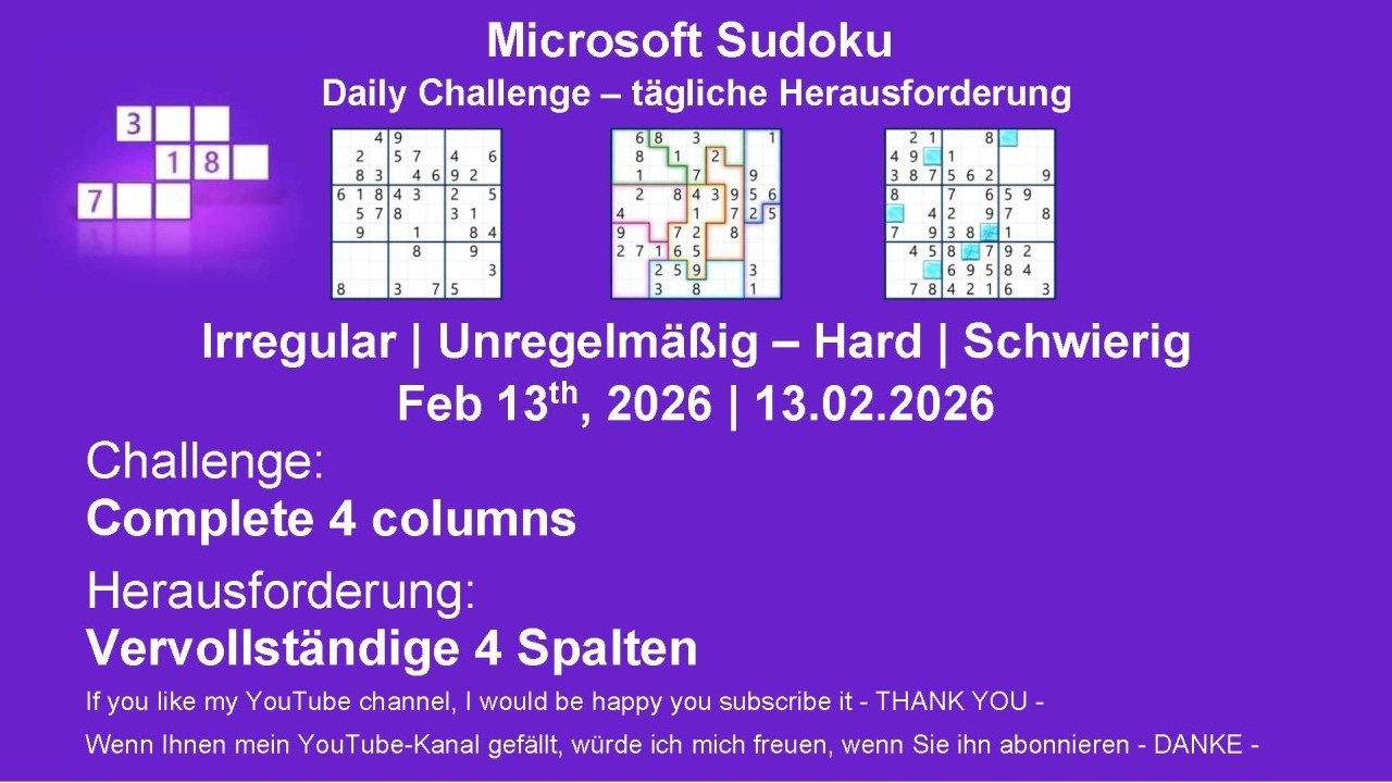 Sudoku Daily Challenges | Irregular – Hard | Feb 13th, 2026