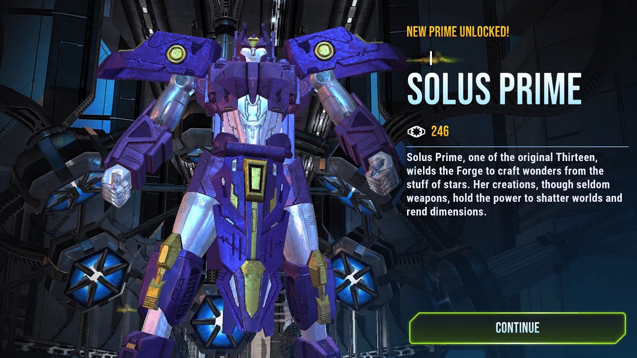 Unlock Solus Prime. New Prime in Transformer earth war.