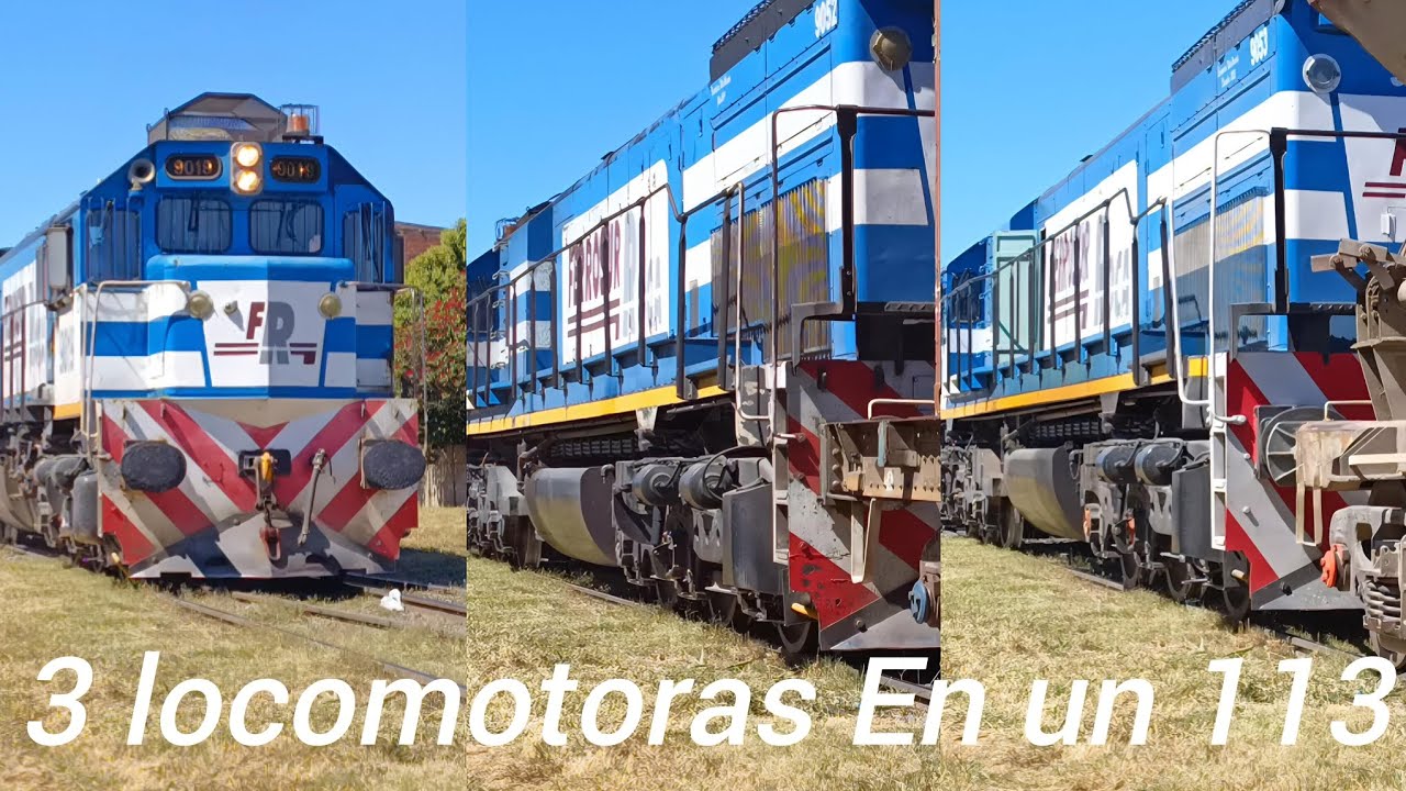 ¡3 máquinas en un solo tren! El 113 a cargo de las EMD GT22CW 9019+9052+9053 pasando por Azul
