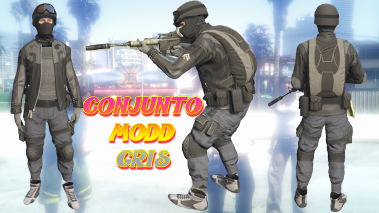 OUTFIT GRIS COMPLETO JOGGER Y CASCO NOSSE COP LOGOS CHAQUETA MODO ADVERSARIO GTA5 ONLINE ALLCONSOLAS