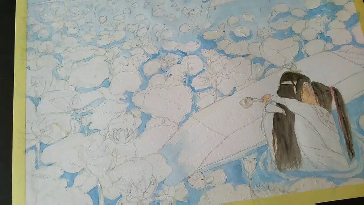Mo Dao Zu Shi WangXian Lotus Pier Date Watercolor Fanart (Timelapse)