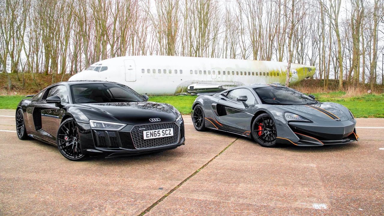DRAG RACE!! AUDI R8 V10+ vs MCLAREN 600LT