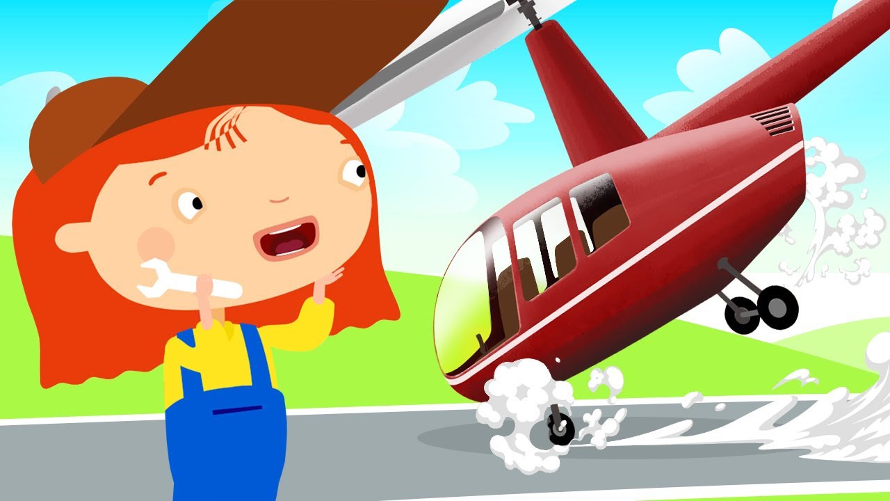 A Doutora McWheelie conserta um helicóptero. Desenho infantil animado. Animação infantil