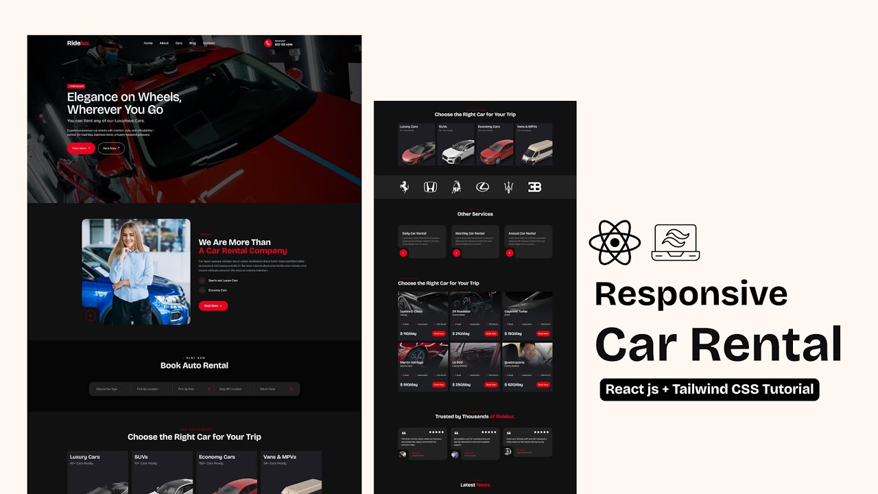 Build a Responsive Car Rental Website in React JS & Tailwind CSS | Step by Step Tutorial