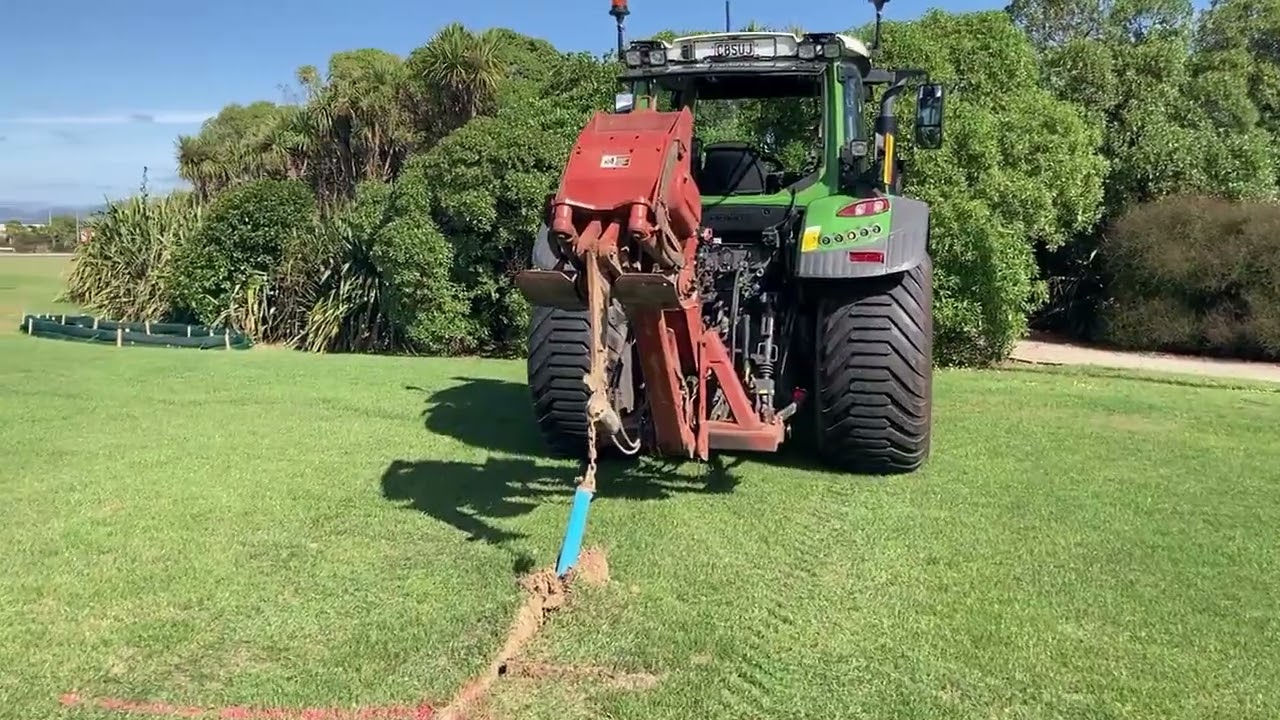 Mexted Sports Turf using a mole plough to install irrigation pipes at Hutt Park