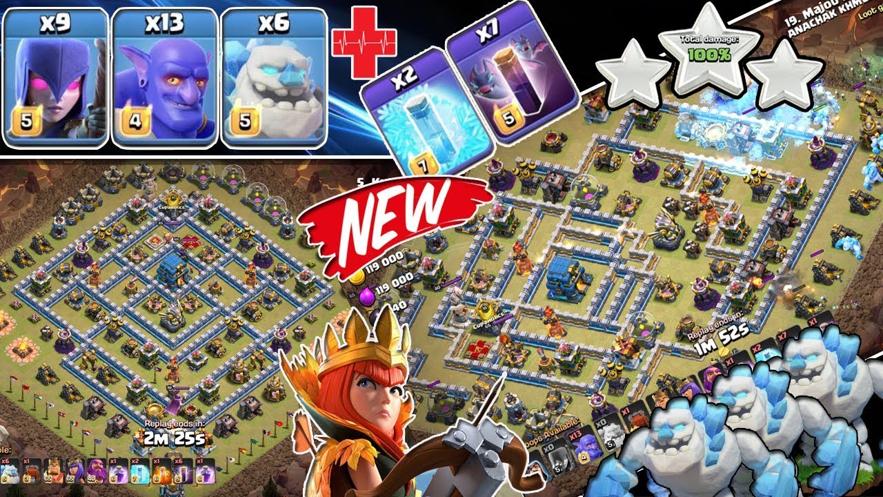 OH GOD!! 6 ICE GOLEM + 9 WITCH + 13 BOWLER & 7BAT 2FREEZE SMASHING TH12 3-STAR ( clash of clans )