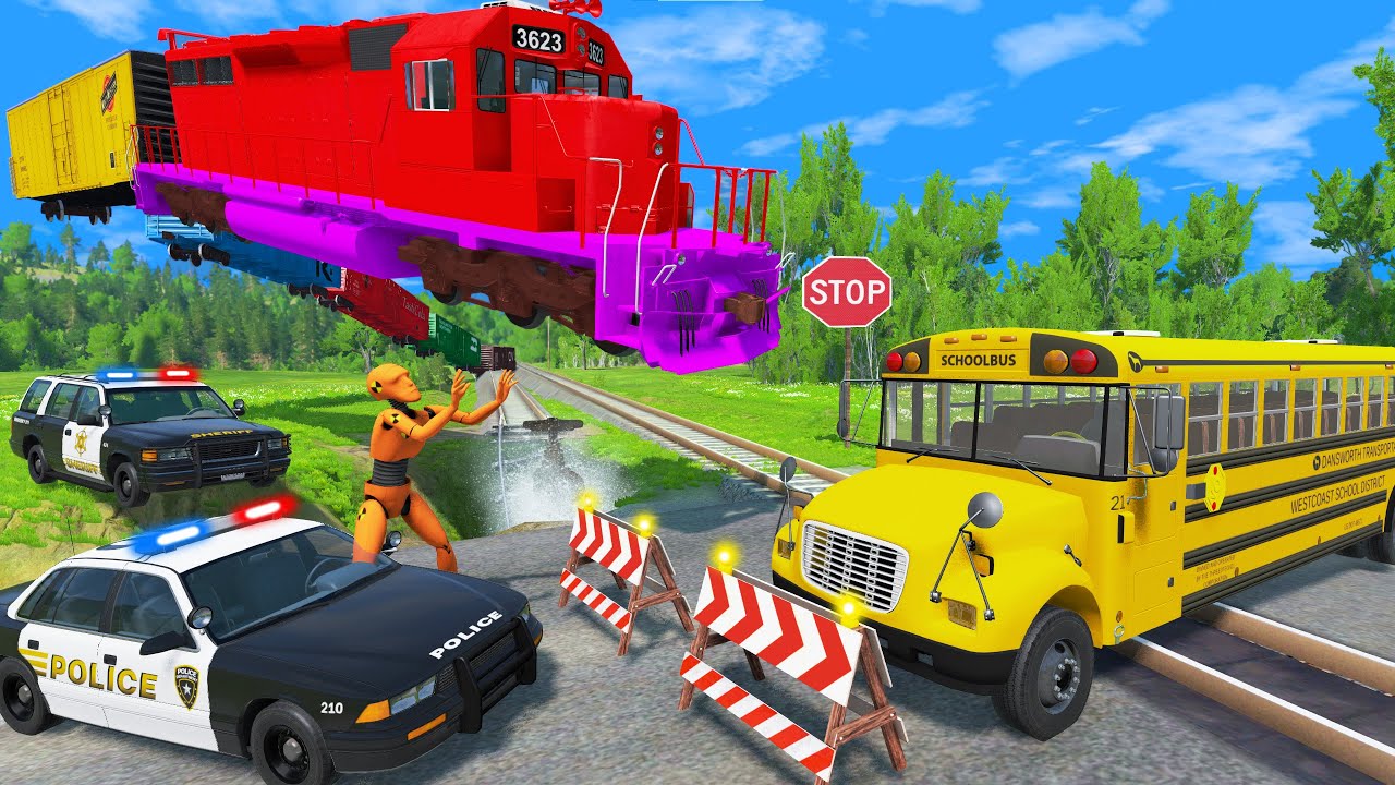 Trains and Cars Crashes - Truck Rescue Cars - BeamNG.Drive