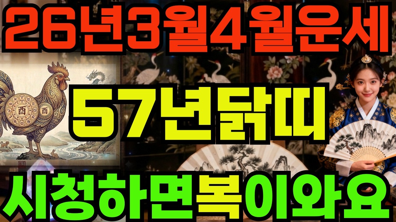 [57년닭띠26년3월,4월운세]시청하면복이오는1957년정유생닭띠26년3월운세