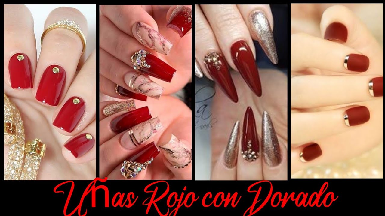 ❤️UÑAS ROJO CON DORADO 2021|UÑAS PARA FIN DE AÑO