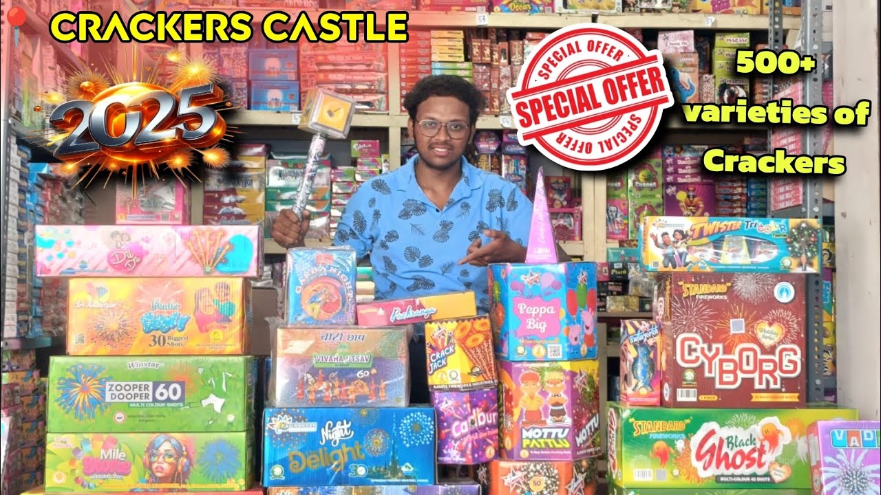 500+ varieties of Crackers 😲| 80% Off 💥 | Special Discount | Crackers castle 2025 #crackers #views 