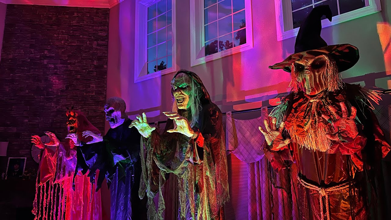 Spirit Halloween Sinister Strawman, Towering Tallulah, Hell Spawn, and Mr. Dark individual demos