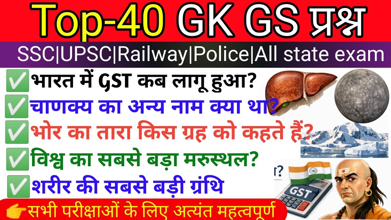 GK GS Top 40 Questions | SSC GD, MTS, RPF | Daily Practice Set