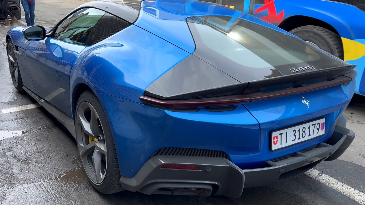 Supercars everywhere in St. Moritz 🤯 2 x 12Cilindri and 9 x Ferrari Purosangue 4K HDR Walking Tour