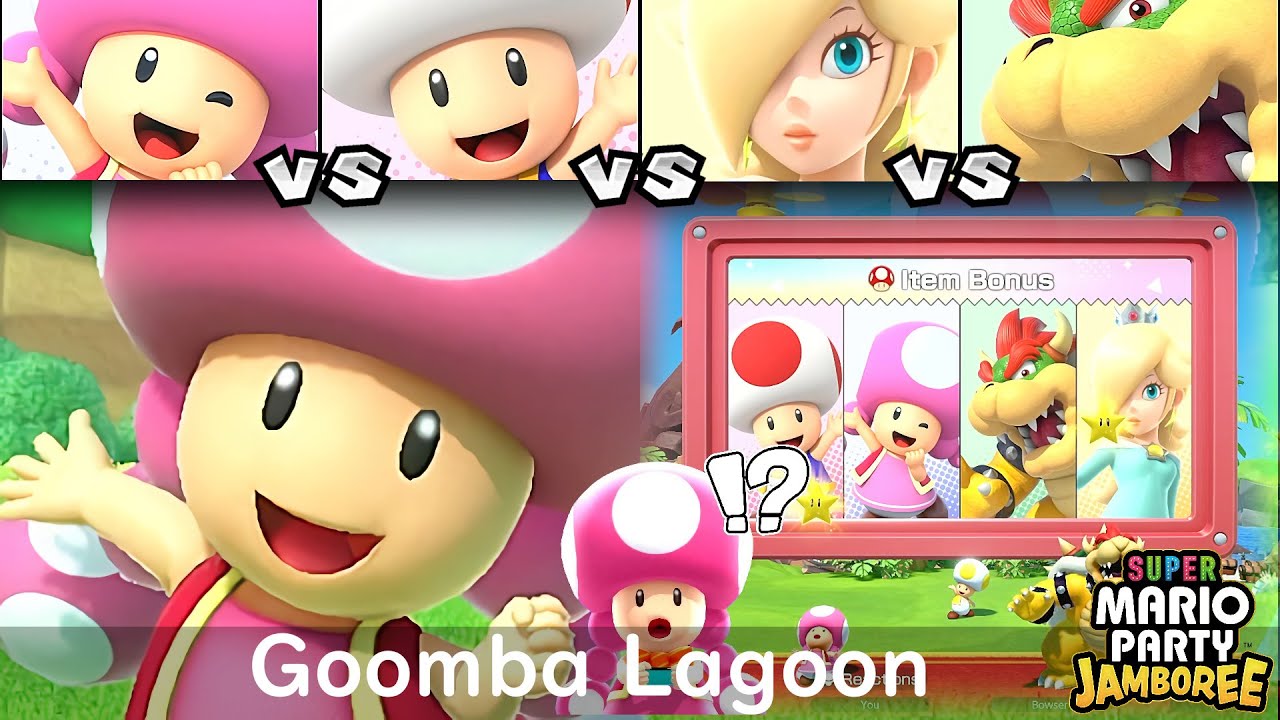 Super Mario Party Jamboree Toadette vs Toad vs Rosalina vs Bowser in Goomba Lagoon