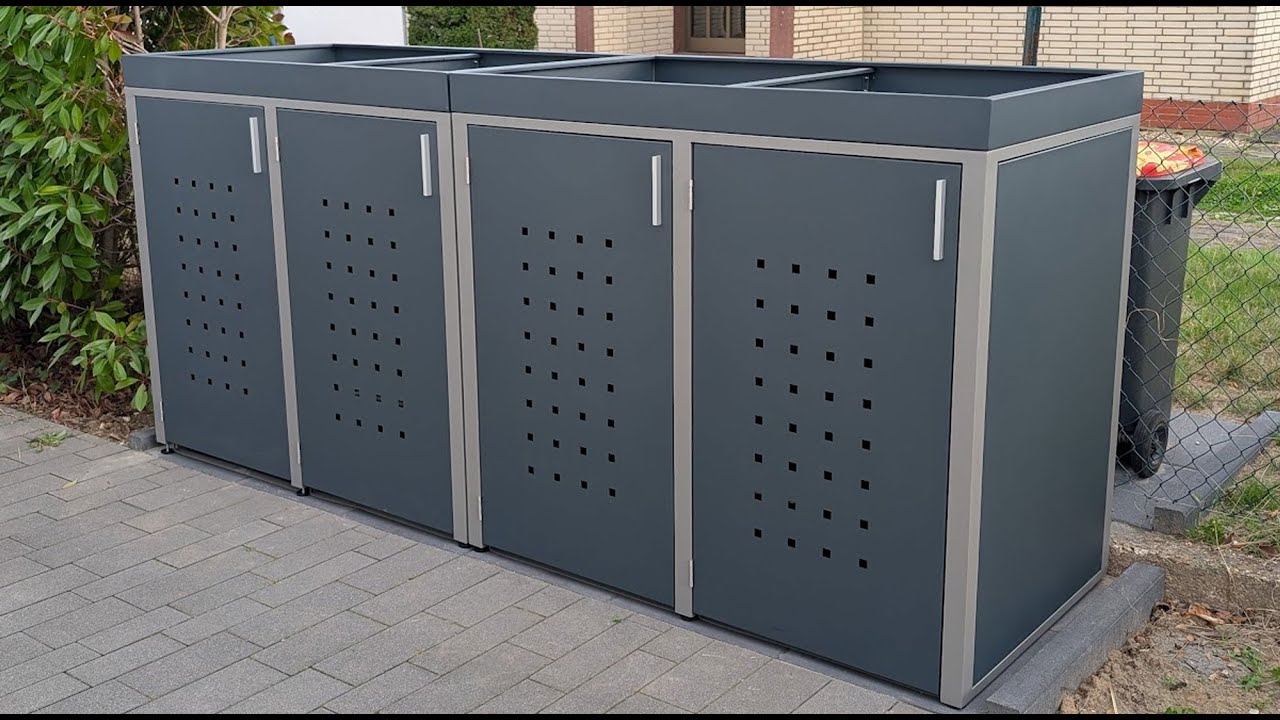 4-er Mülltonnenbox mit Pflanzdach von RWGMETAL
