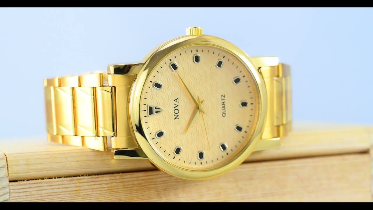 Nova Golden Wrist Watch with Ripple Texture Dial