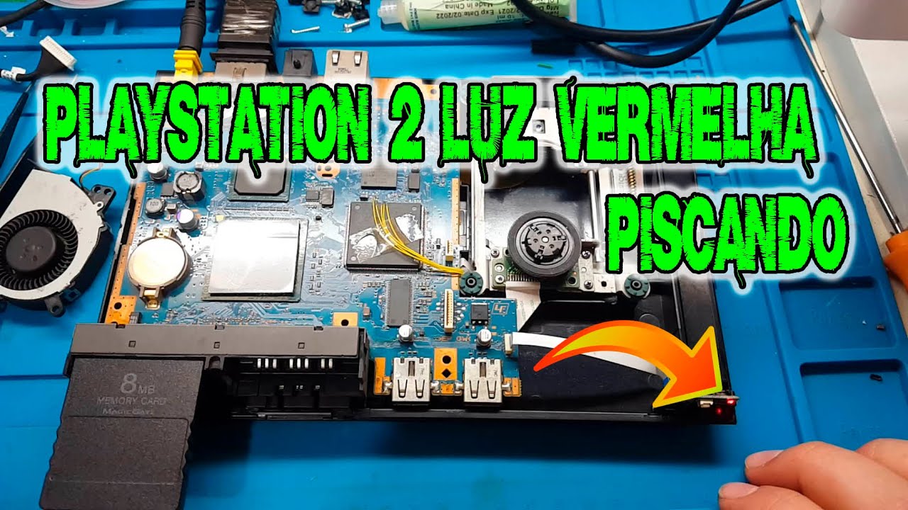 PLAYSTATION 2 SLIM 79001 E 90001 LIGA E PISCA LED VERMELHO