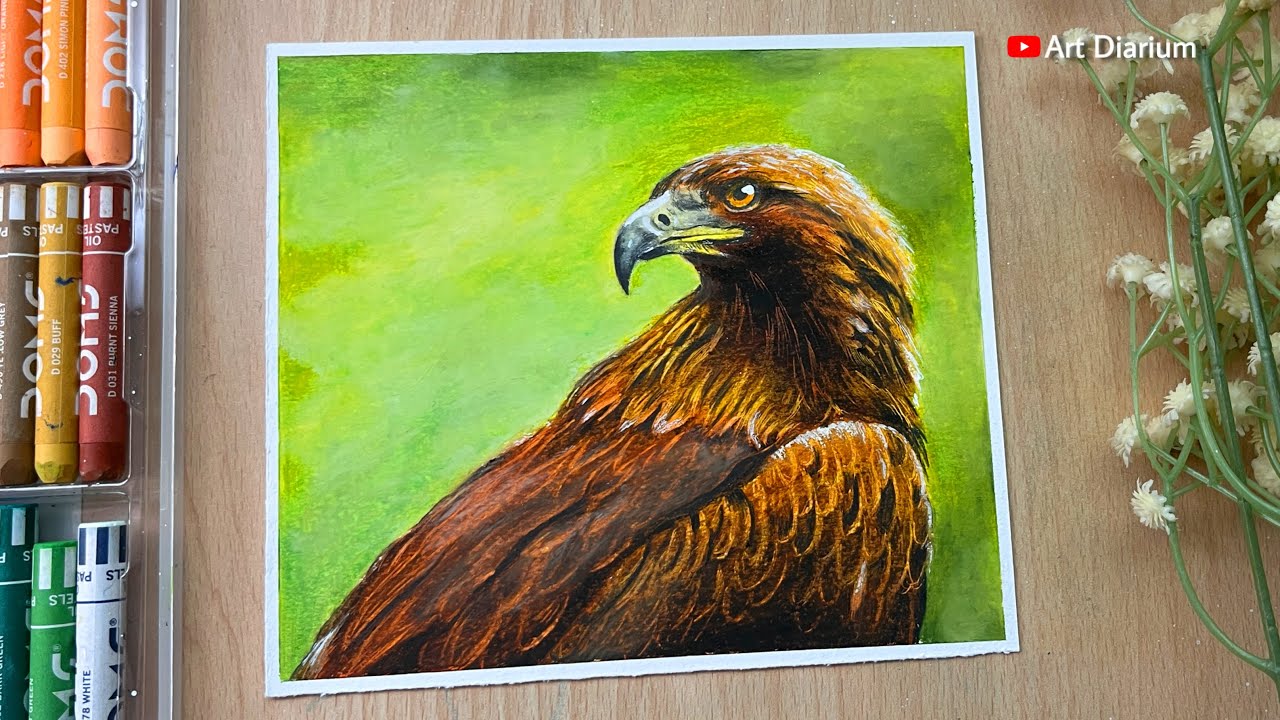 Golden Eagle Drawing With Oil Pastel Step-by-Step tutorial