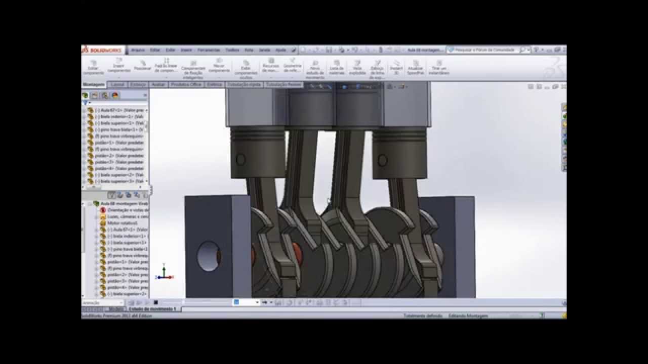 Aula 69 - Simulação Movimento Virabrequim - Solidworks - Marcelo Pereira
