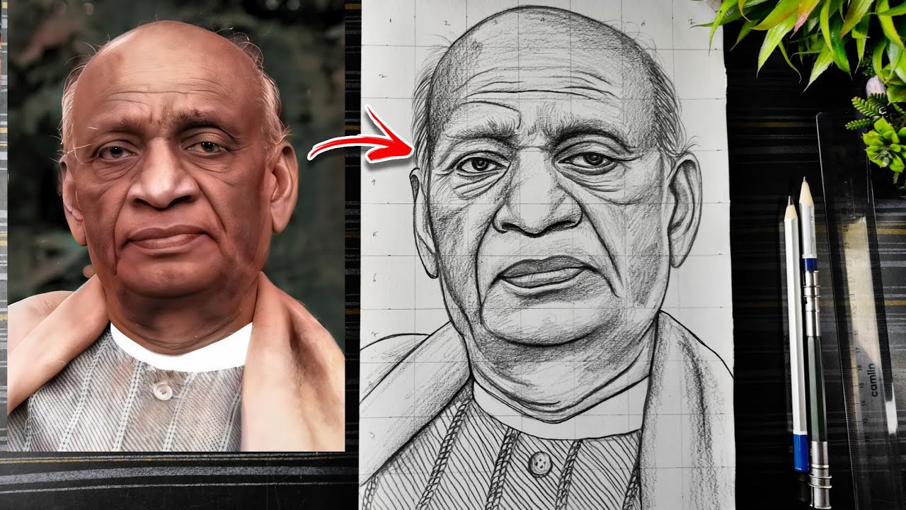 Sardar Vallabhbhai Patel Drawing, How to draw Vallabhbhai Patel, National Unity Day Drawing