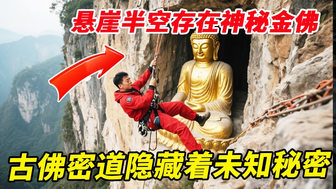 500米悬崖半空存在神秘金佛，古佛密道隐藏着从未被人知晓的秘密空间？在佛像后面发现暗道揭示一切【户外小北哥】