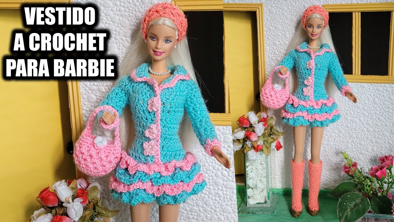 VESTIDO PARA MUÑECA BARBIE TEJIDO A CROCHET (PASO A PASO)
