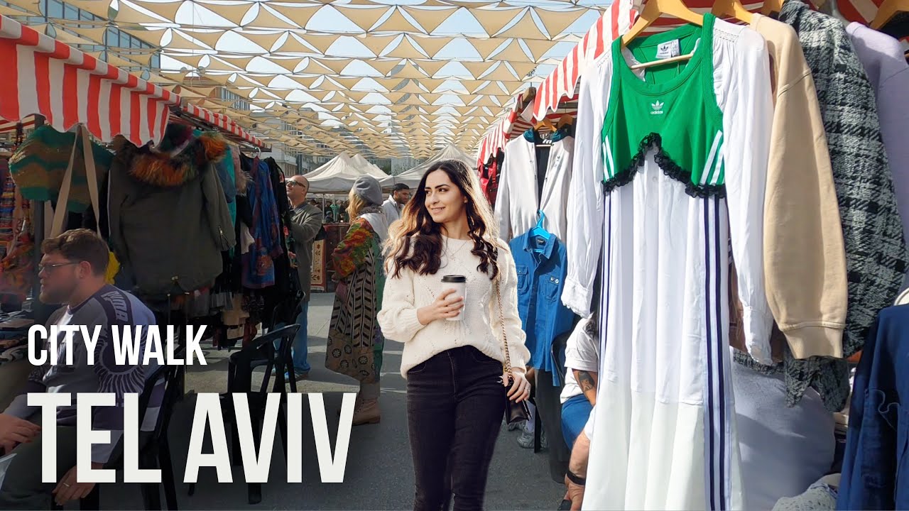 Friday walk in Tel Aviv | City Center, Vintage Market, Habima Square [4K]
