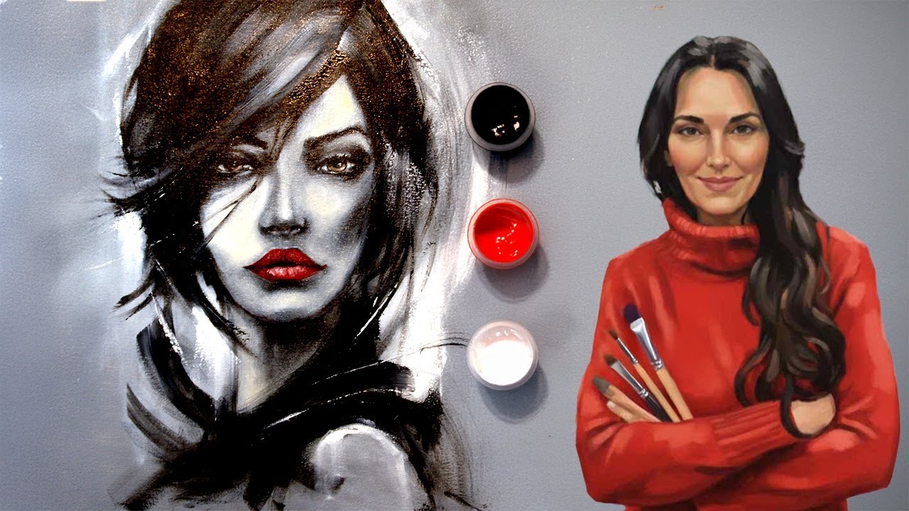🎨 АКРИЛ, УГОЛЬ И МАСЛО — УНИКАЛЬНАЯ ЖИВОПИСНАЯ ТЕХНИКА! | ЖЕНЩИНА В ЧЁРНО-БЕЛОМ