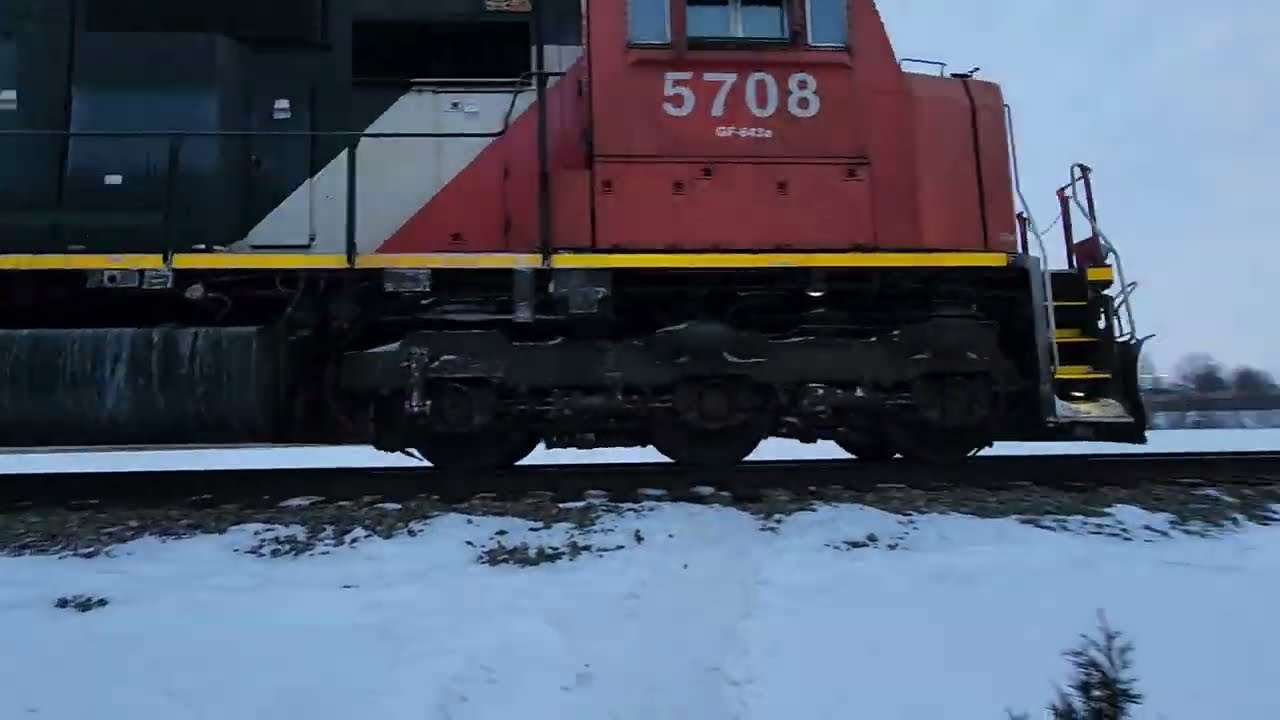 Canadian National 5708 Leads on Grain Train in the Snow Southbound! #railfanning
