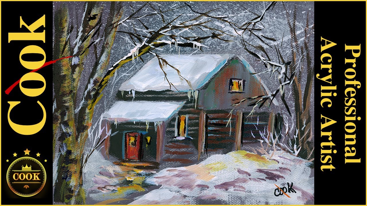 How to Paint a Canadian Barn or Cabin in the Snowy Woods in  Acrylics  Fast and Easy - Ginger Cook