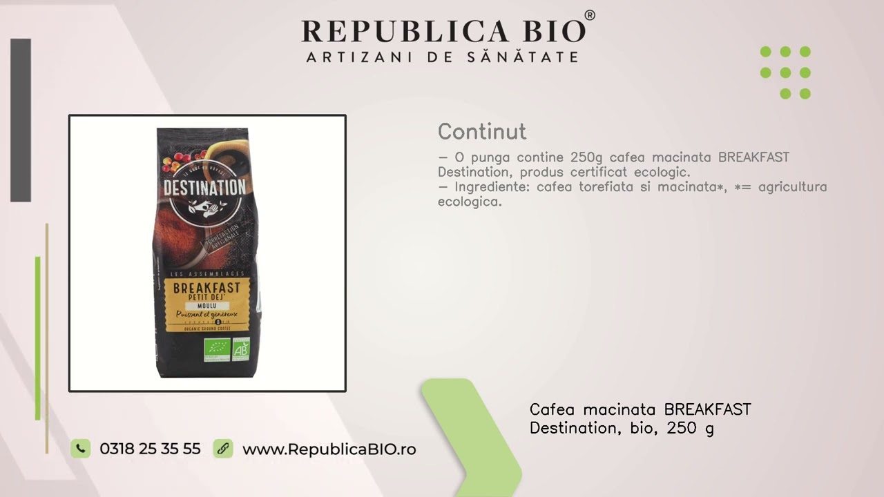 Cafea macinata BREAKFAST Destination, bio, 250 g