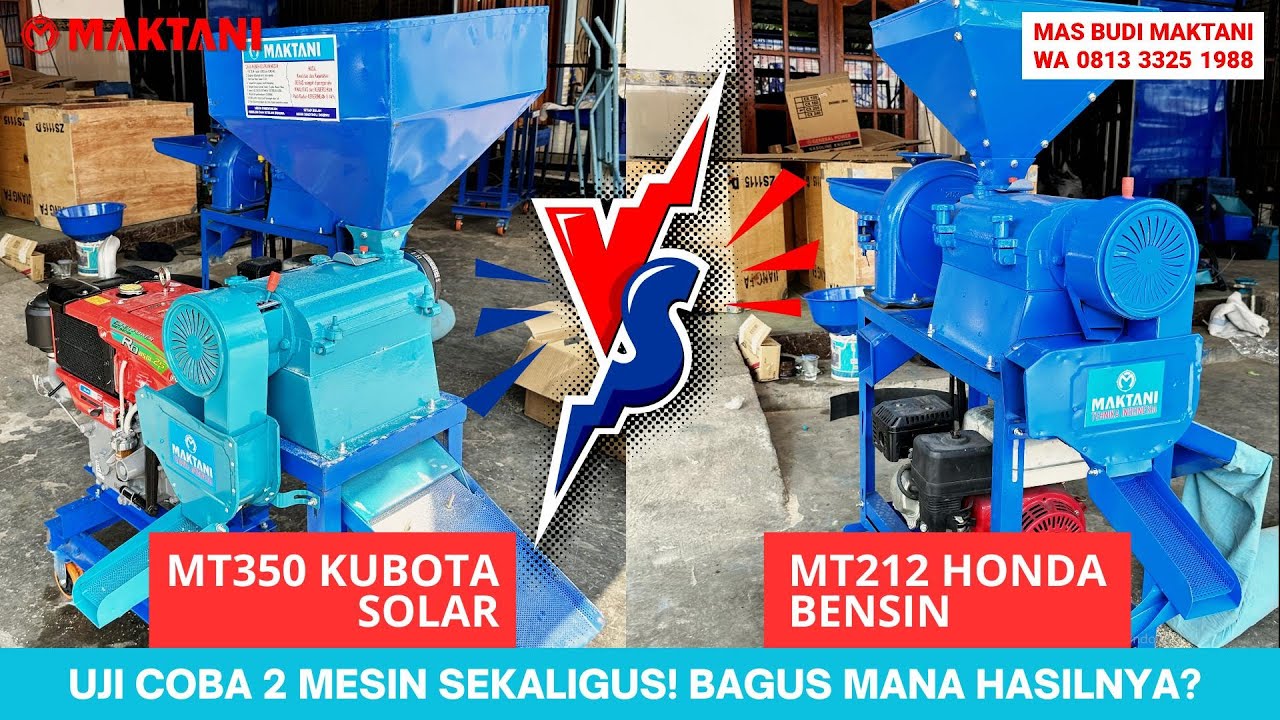 Uji Coba 2 Mesin Sebelum Kirim - MAKTANI MT350 Kubota VS MT212 Honda Bensin Giling Padi Tanpa Sekam