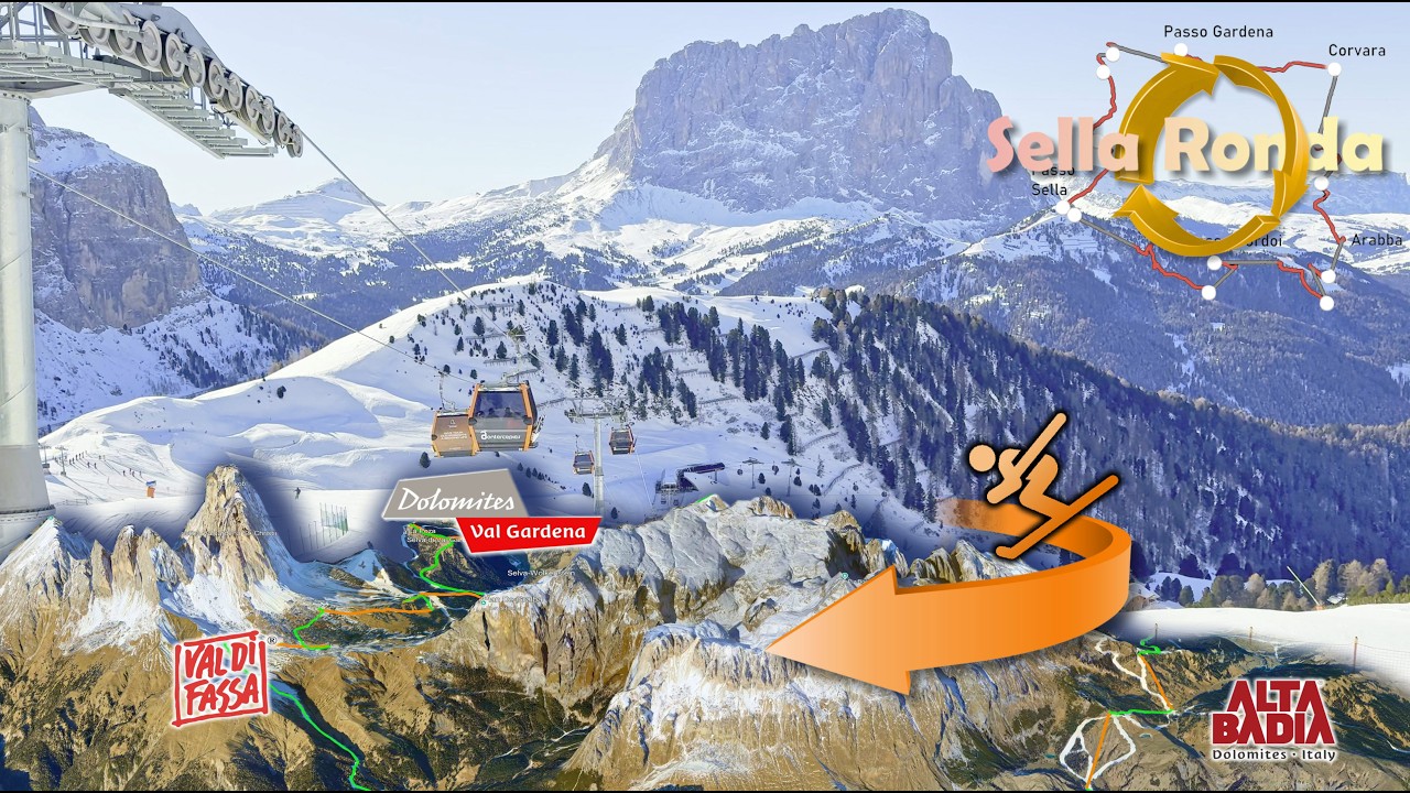 Sellaronda: World Greatest Ski Trail codensed to 18 min Dolomiti Italy - Clockwise direction Orange