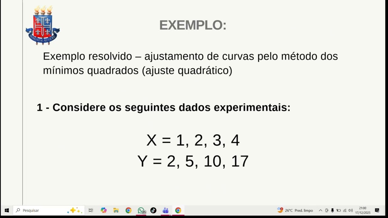 Ajustamento de curvas via Método Mínimos Quadrados: Ajuste Quadrático (Seminário)