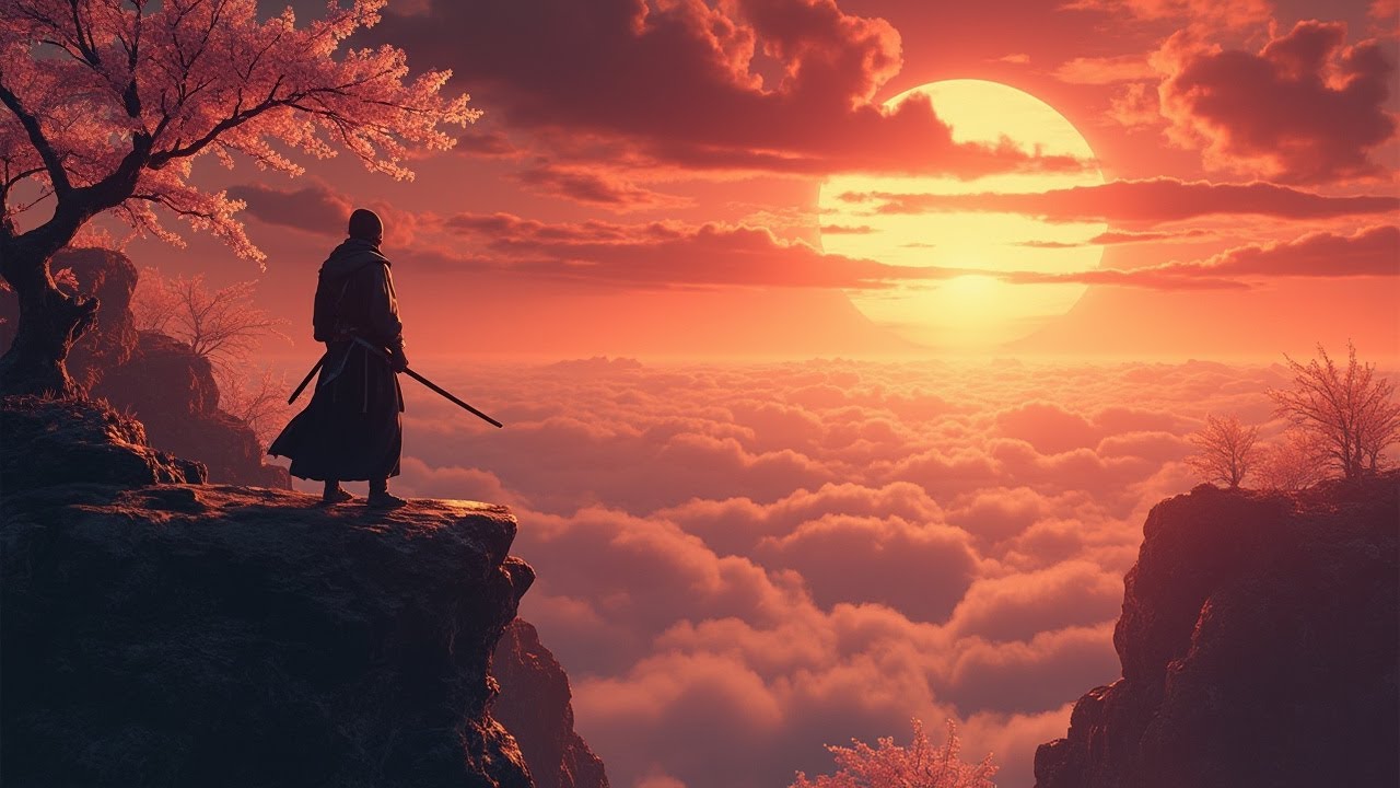 Cliff of Crimson Silence | Japanese Ninja Sunset Meditation Music