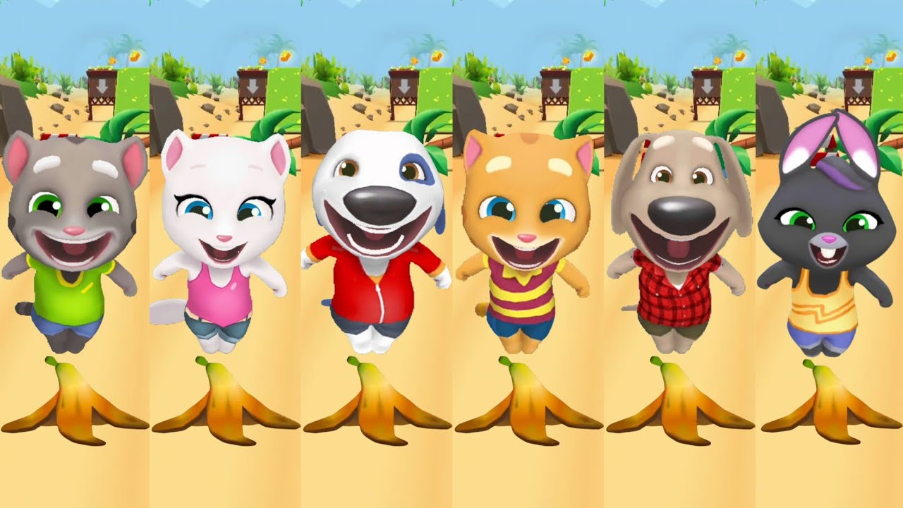 Talking Tom Gold Run Banana Slips All Characters Funny Fails and Falls Moments Gameplay Android iOS