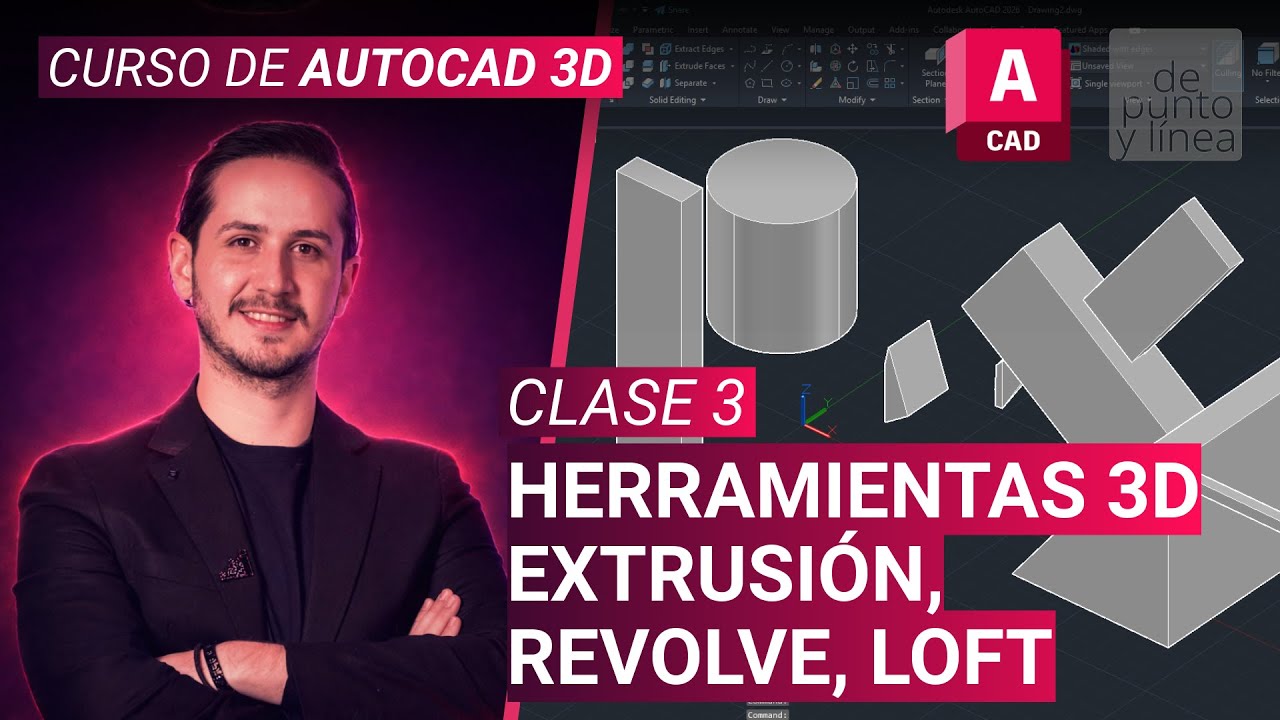 CLASE 3 - Herramientas de modelado 3D; Extrusión, Revolución, Loft // Curso de AutoCAD 3D desde cero