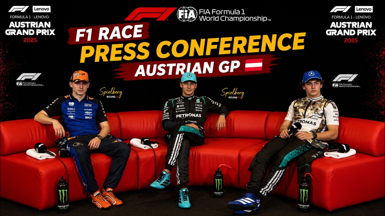 LIVE: F1 Race Press Conference - Austrian GP | George Russell, Max Verstappen, Kimi Antonelli