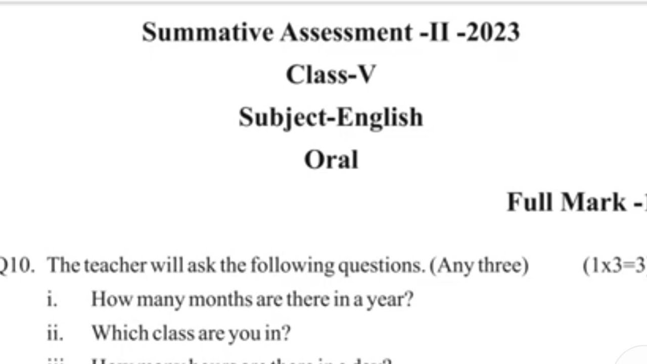 5th class SA-2 english exam real  question paper 2023 / class 5th english  /  5th class english