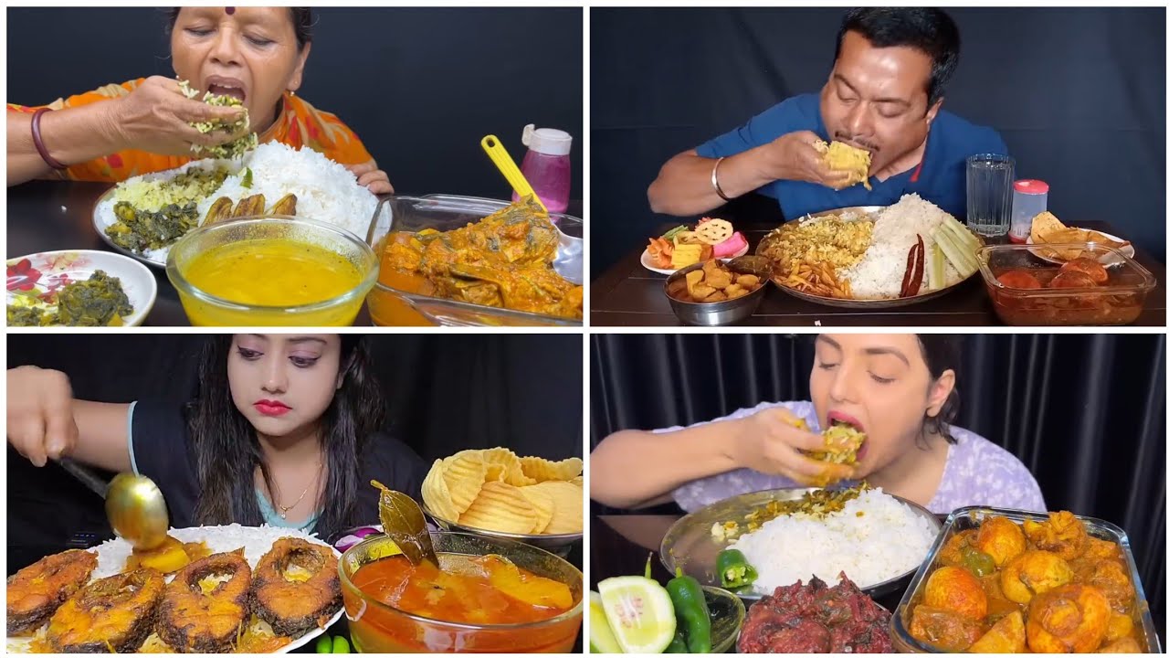 Asmr🔥Eating Chitol macher Jhol, Ar Fish Kalia, Spicy Mutton Kosha, Duck Egg Curry, alu Fool Kopi & 🍚