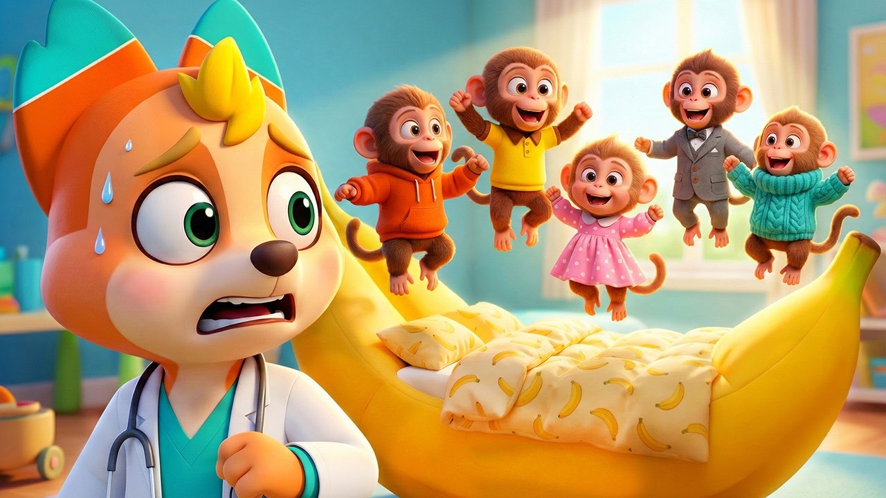 Five Little Monkeys Jumping on the Bed 🐒🛏️ | Nuton & Lola Kids Songs | Nursery Rhymes