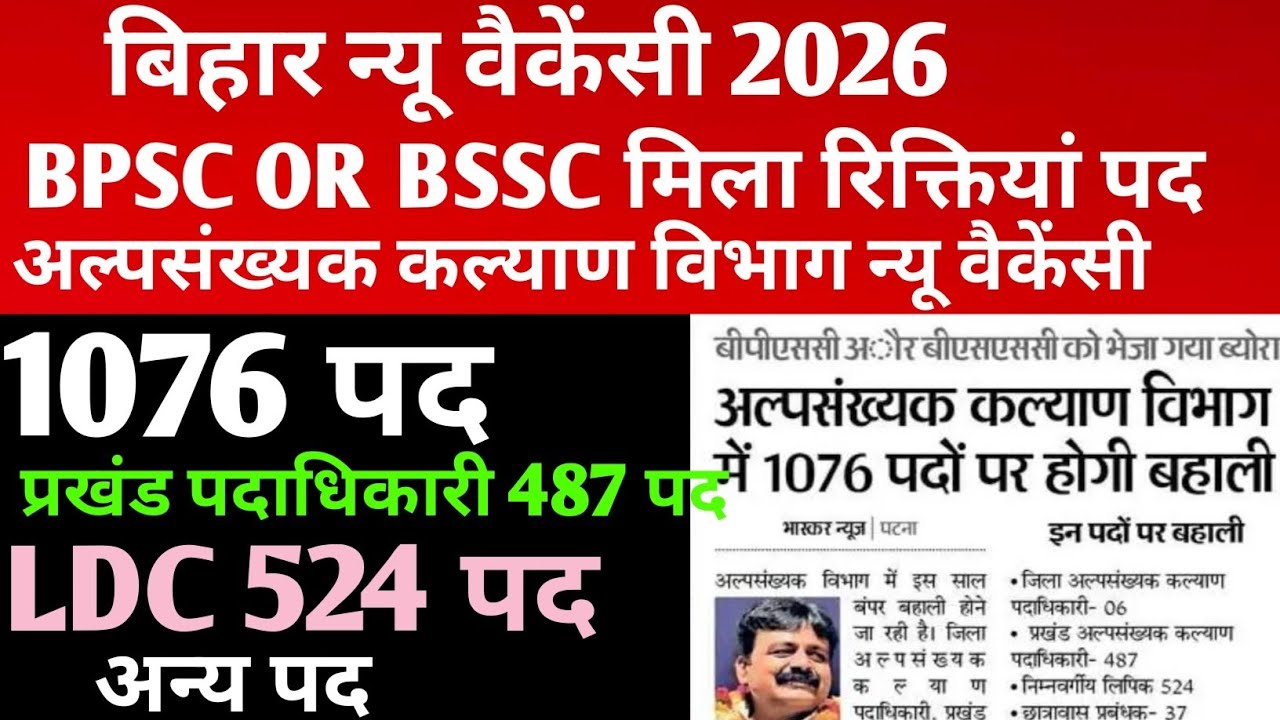 BIHAR NEW VACANCY 2026✅1076 पद 🔴 बिहार अल्पसंख्यक विभाग वैकेंसी 🔴#biharvacancy #newvacancy #vacancy