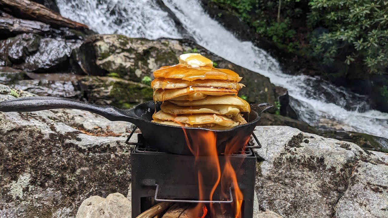 Making Buttermilk Pancakes at a Hidden Waterfall in the Appalachian Wilderness