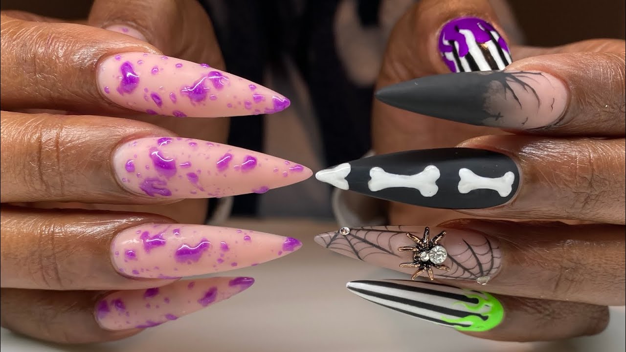 Halloween Nail Mashup! Beetlejuice, Bones, Graveyard,  Spider Nail Art
