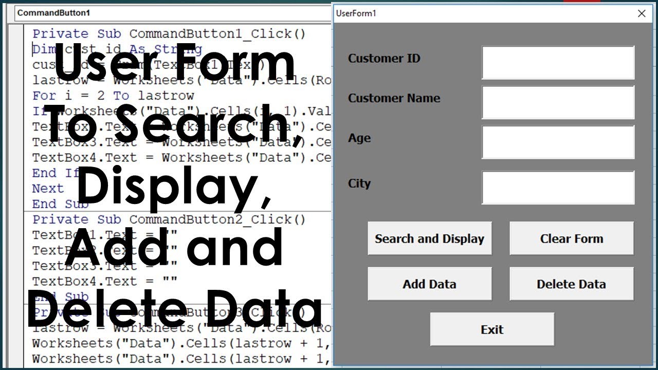 Excel VBA UserForm Search, Display, Add and Delete Data - Advanced UserForm Example
