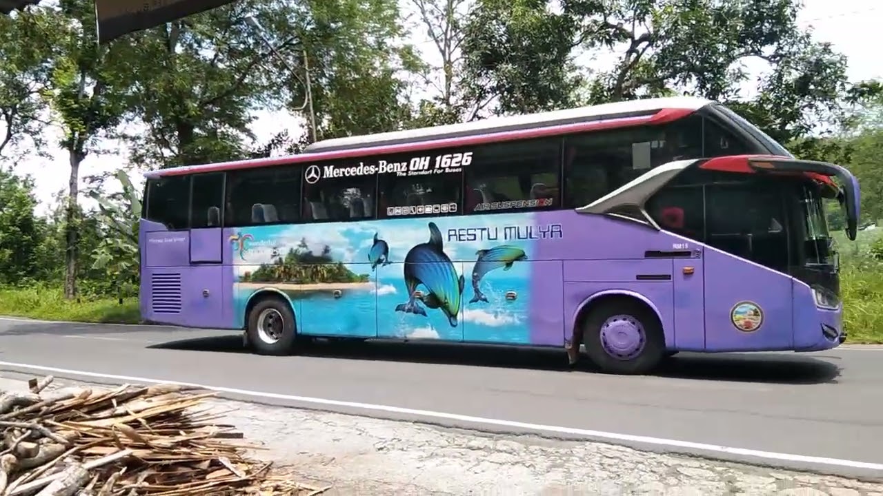 Menungu Bus Restu , Bus Bagong , Bus M Trans lintasi tikungan tajam lahor k.kates