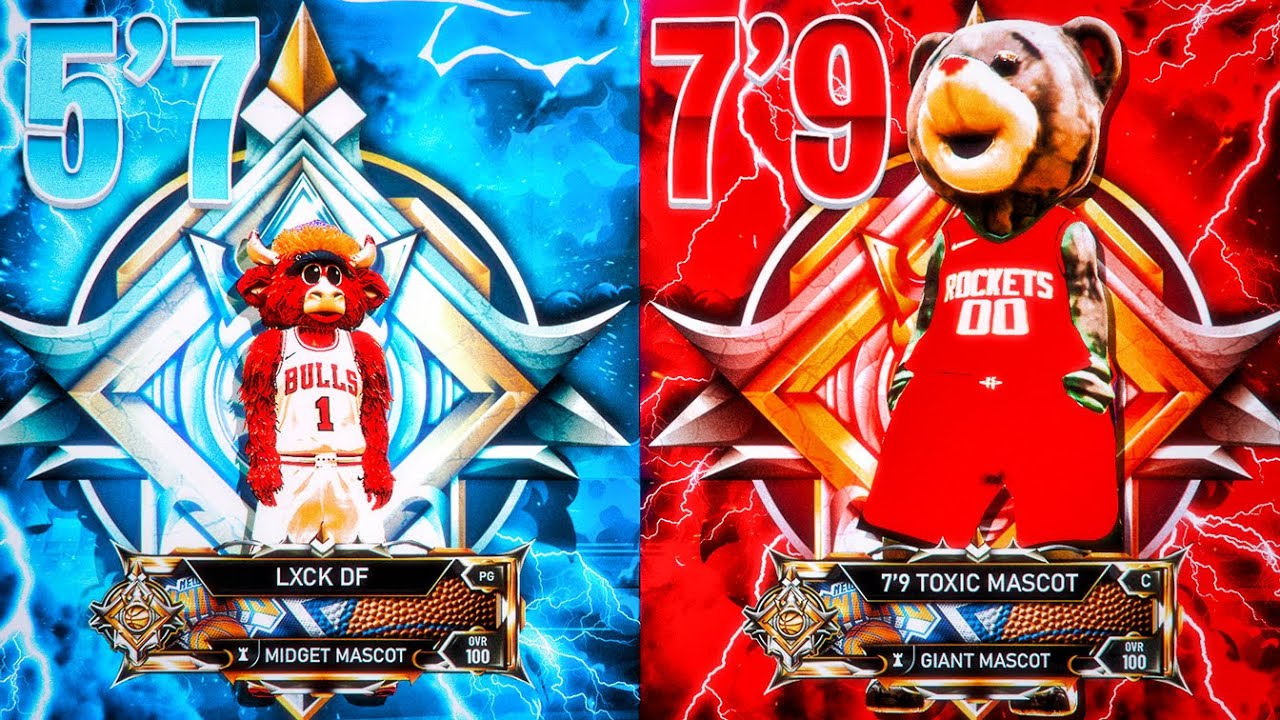 5'7 MIDGET LEGEND MASCOT vs 7'9 GIANT LEGEND MASCOT ON 1V1 COURT! BEST SECRET LEGEND BUILD NBA2K20