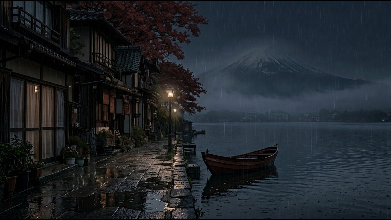 Peaceful Midnight Rain 🌙 Lakeside Village Night | Relaxing Rain Sounds for Deep Sleep
