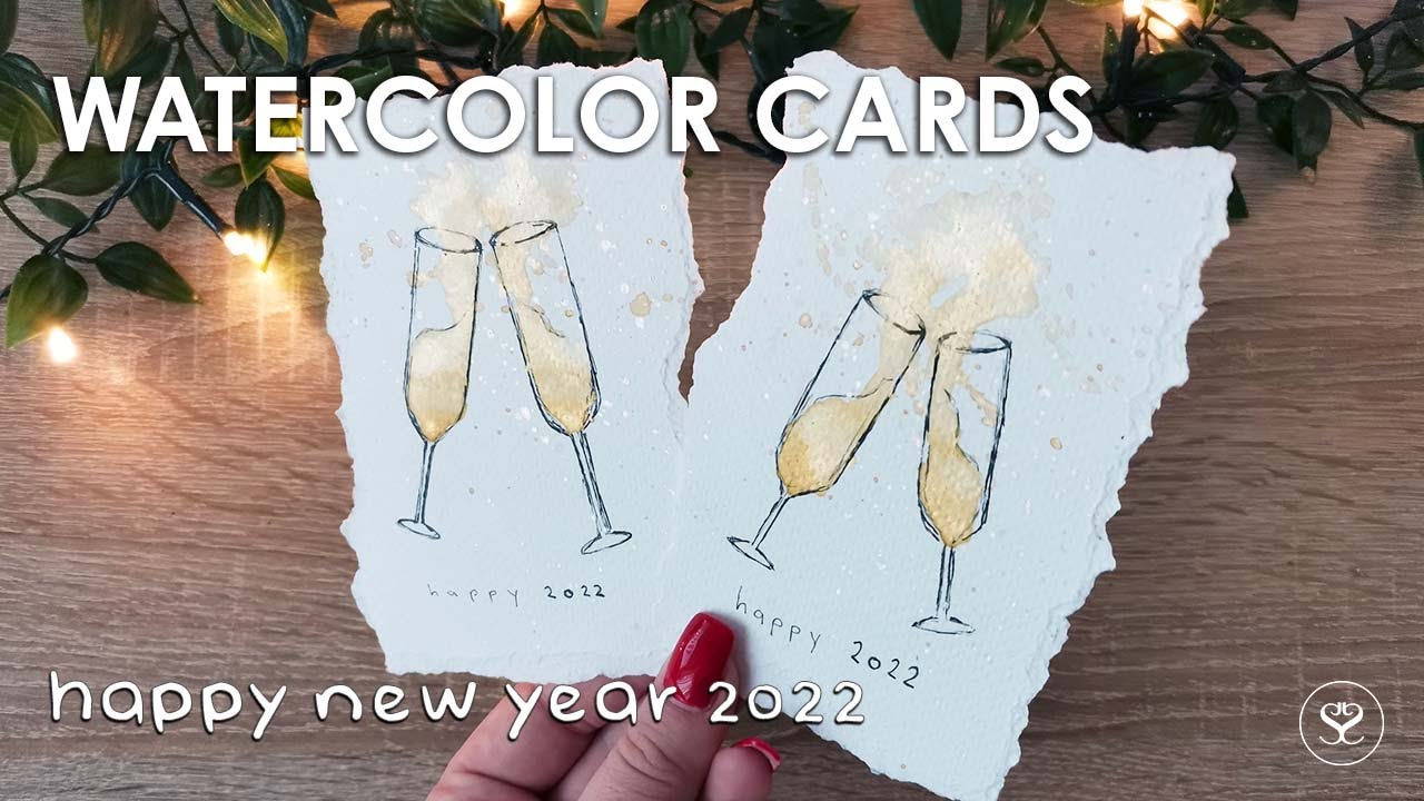 DIY New Year champagne WATERCOLOR cards - HAPPY 2022